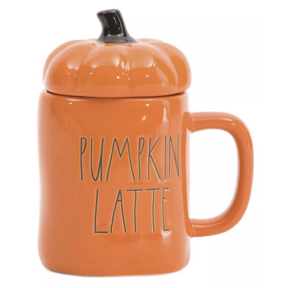 New Rae Dunn Fall Orange "PUMPKIN LATTE" Figural Topper Coffee Mug Farmhouse
